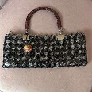 Nahui Ollin Black And Grey Woven Clutch Bag Ziper Close